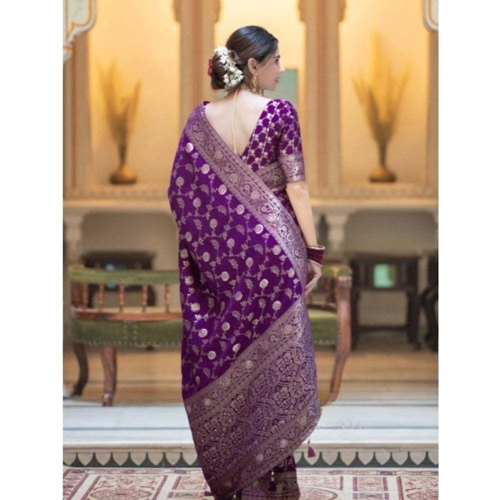Purple silk printed saree with unstitched blouse (5.5mtr), vibrant traditional Indian wear