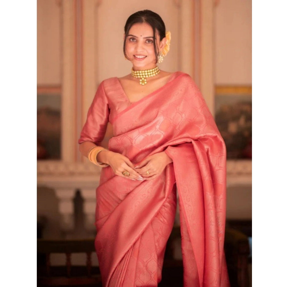 Pink silk printed saree with unstitched blouse (5.5Mtr), luxurious traditional Indian attire for women