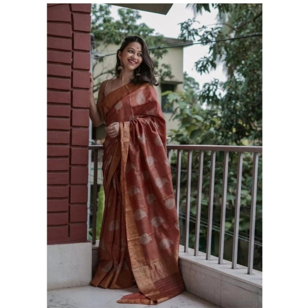 Maroon silk printed saree with unstitched blouse (5.5mtr), elegant Indian women's wear on mannequin
