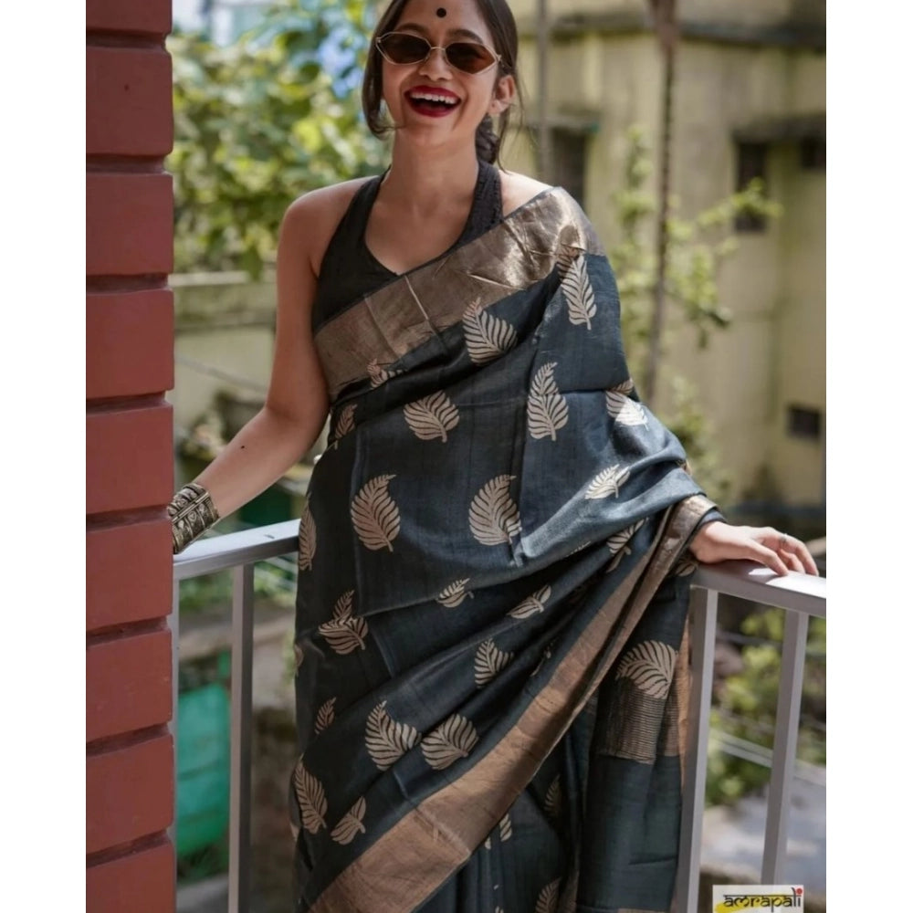 Black silk printed saree with unstitched blouse (5.5mtr), luxurious homewear for traditional occasions