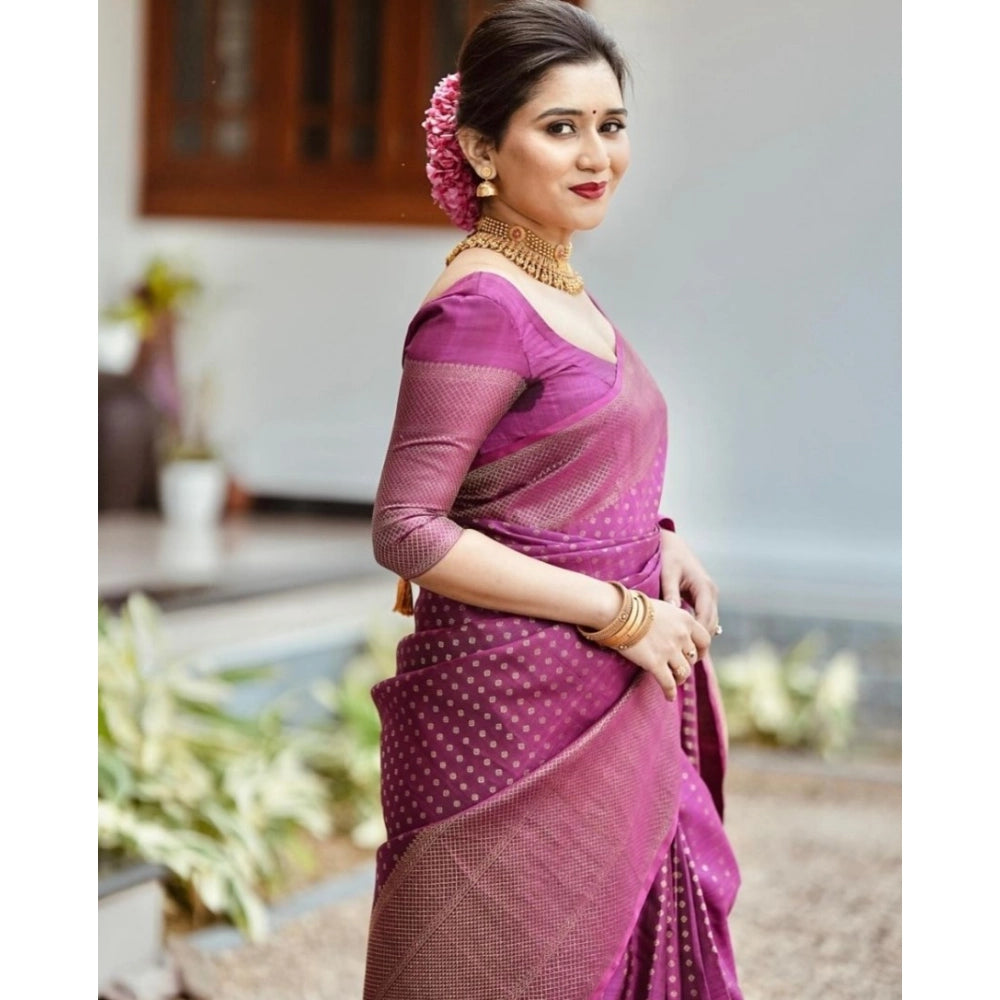 Purple silk printed saree with unstitched blouse (5.5mtr), exquisite Indian women's wear