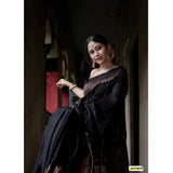 Black silk printed saree with unstitched blouse (5.5Mtr) on hanger