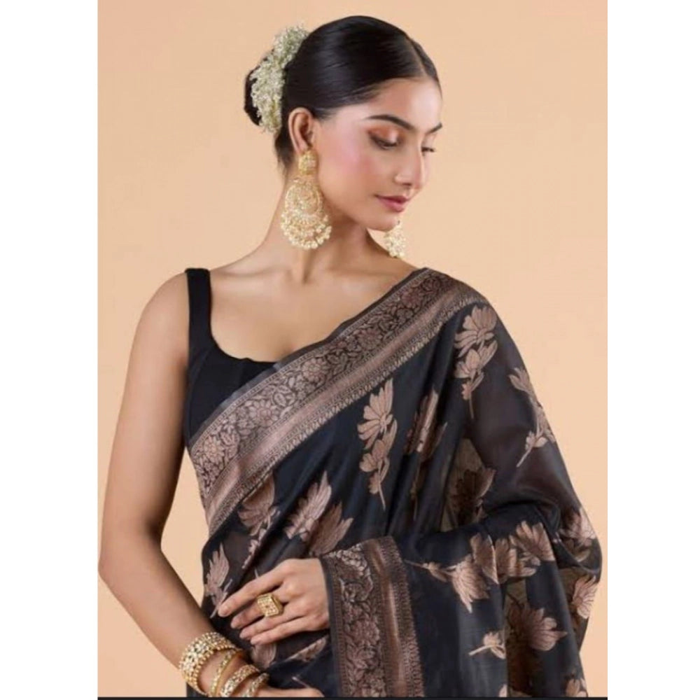 Black silk printed saree with unstitched blouse (5.5mtr) - vibrant patterns for traditional Indian wear