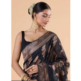 Black silk printed saree with unstitched blouse (5.5mtr) - vibrant patterns for traditional Indian wear