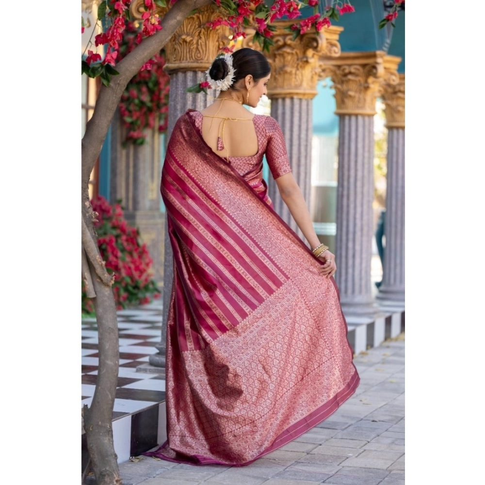 Pink silk printed saree with unstitched blouse (5.5mtr), luxurious women's traditional wear