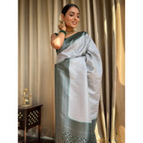Women's Silk Printed Saree With Unstitched Blouse 5.5Mtr (Grey)