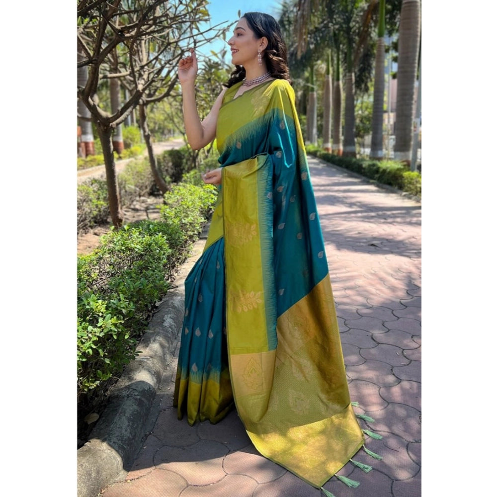 Silk printed Rama saree with unstitched blouse (5.5mtr), intricate pattern, elegant women's fashion accessory