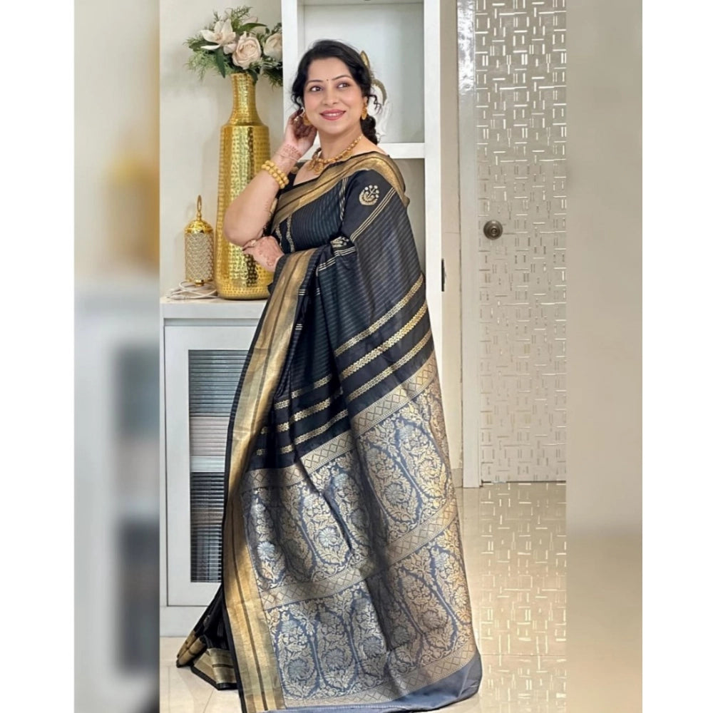 Black silk printed saree with unstitched blouse (5.5Mtr) - high-quality, traditional Indian wear for women