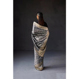 Grey silk printed saree with unstitched blouse (5.5mtr) on model, luxurious ethnic wear for women