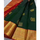 Green silk printed saree with unstitched blouse (5.5mtr), traditional Indian women's clothing on mannequin