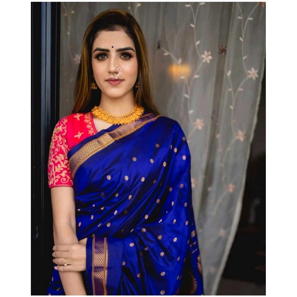 Blue silk printed saree with unstitched blouse (5.5mtr), high-quality traditional women's fashion