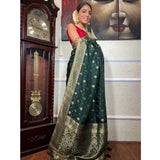 Women's Silk Printed Saree With Unstitched Blouse 5.5Mtr (Green)