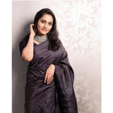 Women's Silk Printed Saree With Unstitched Blouse 5.5Mtr (Black)