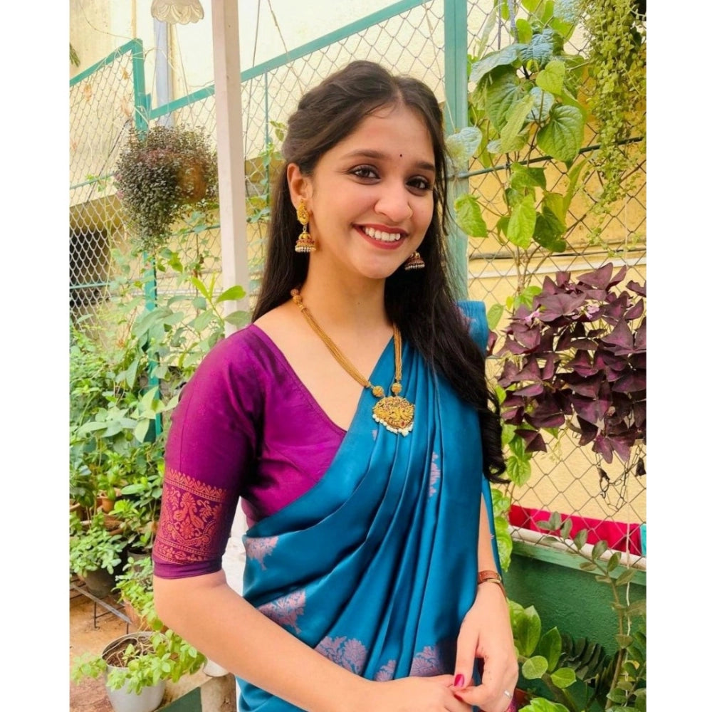 Rama silk printed saree with unstitched blouse (5.5mtr), delicate floral pattern on luxurious fabric