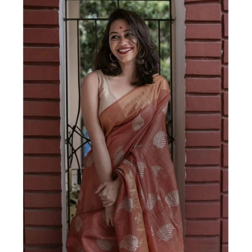 Maroon silk printed saree with unstitched blouse (5.5mtr), elegant Indian women's wear on display