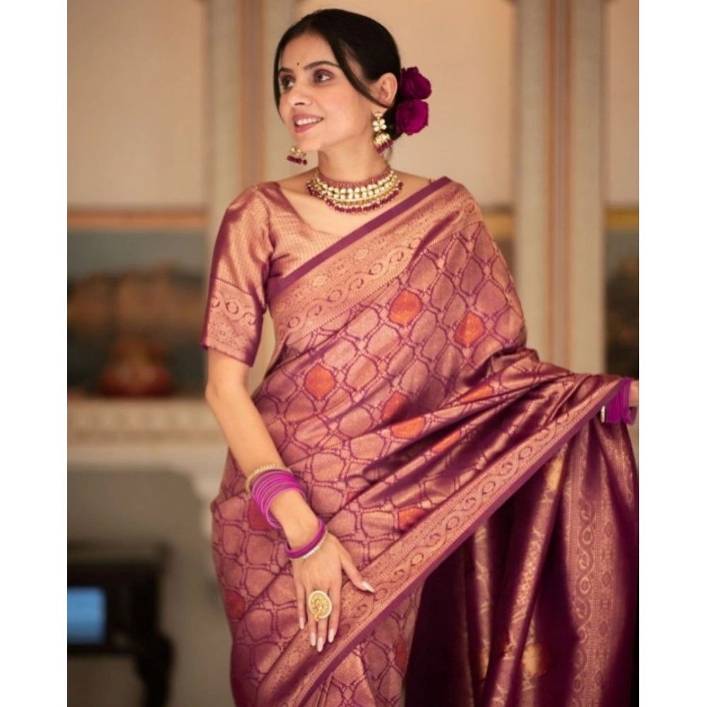 Wine silk printed saree with unstitched blouse (5.5mtr), luxury Indian women's wear