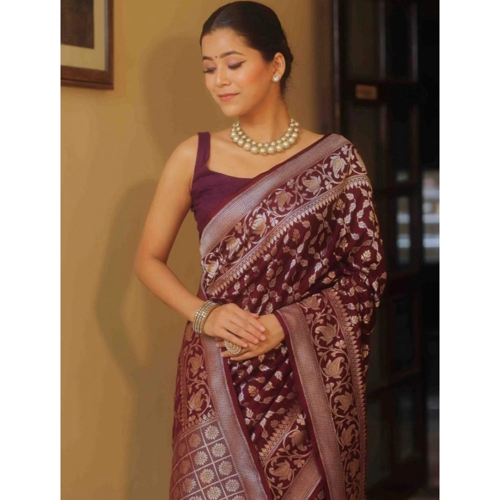 Maroon silk printed saree with unstitched blouse (5.5mtr), exquisite Indian women's fashion wear