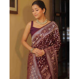 Maroon silk printed saree with unstitched blouse (5.5mtr), exquisite Indian women's fashion wear