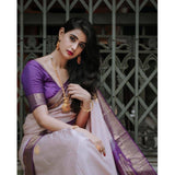 Purple silk printed saree with unstitched blouse (5.5mtr), high-quality Indian women's wear on mannequin