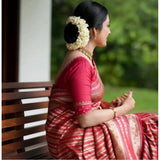 Pink silk printed saree with unstitched blouse, 5.5mtr length