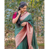 Green-Red silk printed saree with unstitched blouse (5.5mtr), luxury Indian wear for women