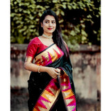 Multicolor silk printed saree with unstitched blouse (5.5mtr), intricate patterns on traditional Indian attire