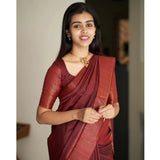 Maroon silk printed saree with unstitched blouse (5.5mtr), luxury Indian women's fashion accessory