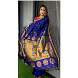 Blue silk printed saree with unstitched blouse (5.5mtr)