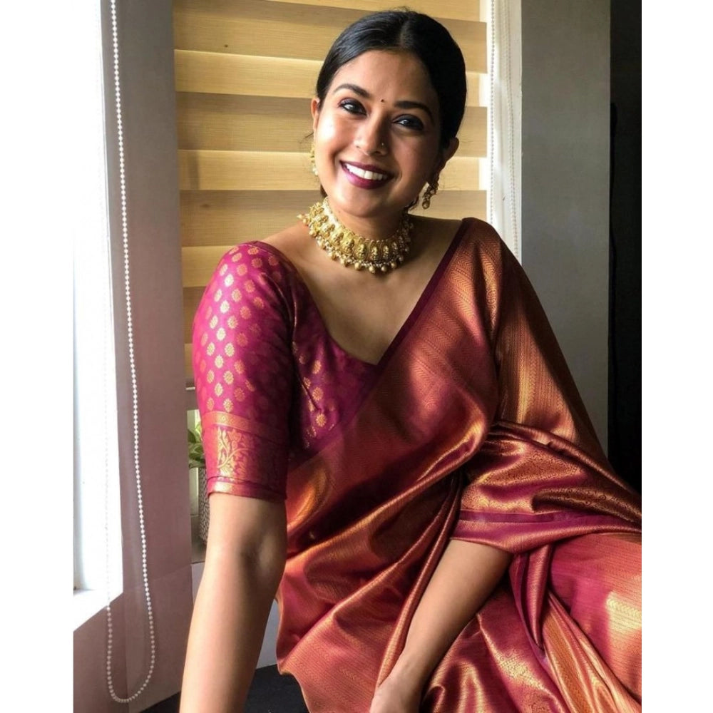 Maroon silk printed saree with unstitched blouse (5.5mtr), elegant Indian women's wear on mannequin