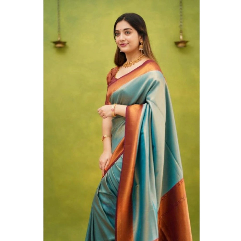 Rama silk printed saree with unstitched blouse (5.5mtr), high-quality silk Indian women's wear for traditional events
