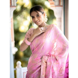 Pink silk printed saree with unstitched blouse (5.5Mtr)