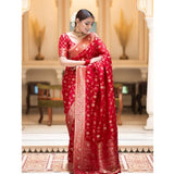 Red silk printed saree with unstitched blouse (5.5mtr)