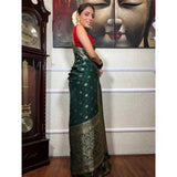 Women's Silk Printed Saree With Unstitched Blouse 5.5Mtr (Green)