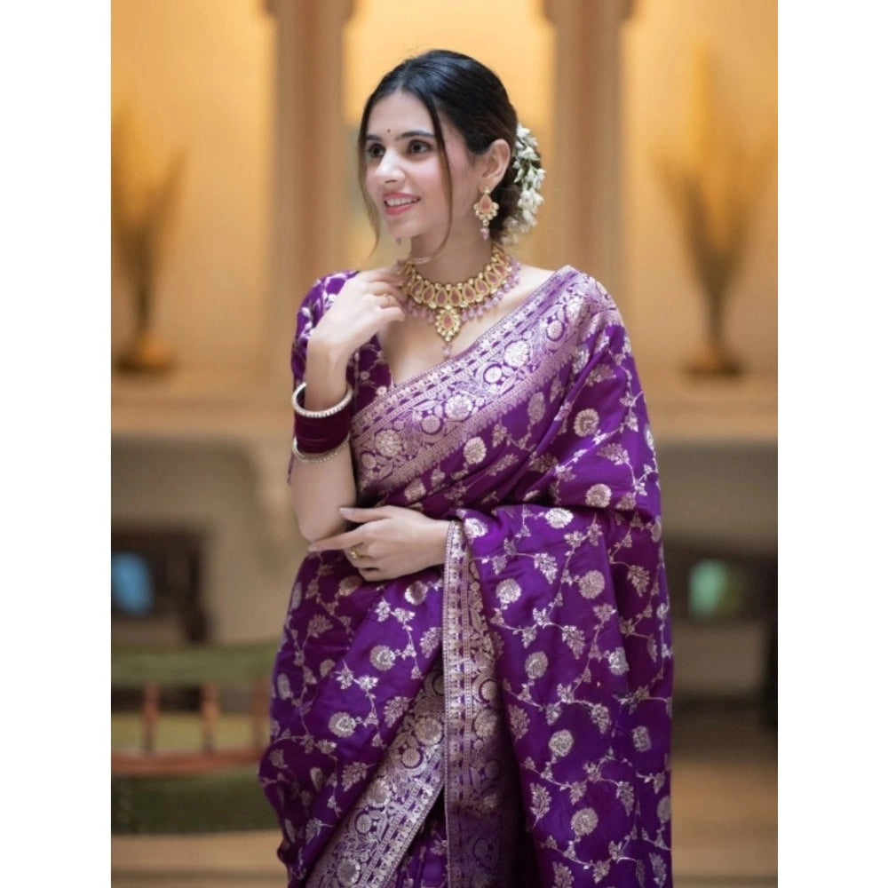 Purple silk printed saree with unstitched blouse (5.5mtr), traditional Indian wear for women