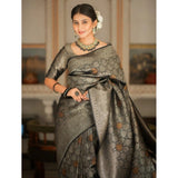 Black silk printed saree with unstitched blouse (5.5mtr)