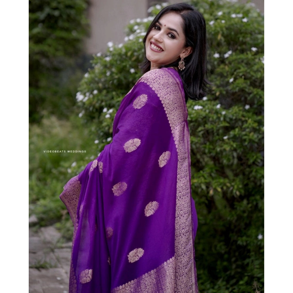 Purple silk printed saree with unstitched blouse (5.5Mtr), luxurious Indian women's wear for special occasions