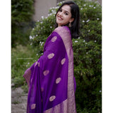 Purple silk printed saree with unstitched blouse (5.5Mtr), luxurious Indian women's wear for special occasions