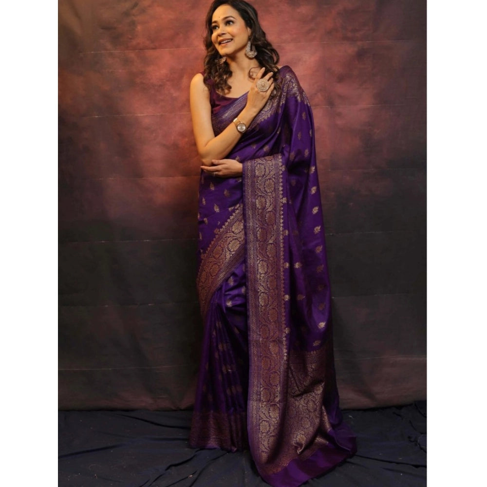 Purple silk printed saree with unstitched blouse (5.5mtr), high-quality traditional Indian women's wear