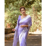 Lavender cotton printed saree with unstitched blouse (5.5mtr), women's traditional Indian wear