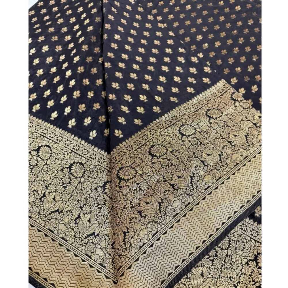 Black silk printed saree with unstitched blouse (5.5mtr)