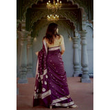 Purple cotton printed saree with unstitched blouse (5.5mtr), vibrant design for Indian women's fashion