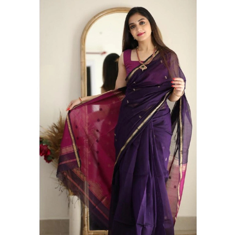 navy blue cotton printed saree with unstitched blouse, close-up detail of intricate design