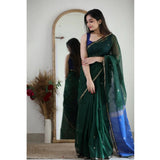 Green cotton printed saree with unstitched blouse (5.5Mtr) - Traditional Indian wear for women