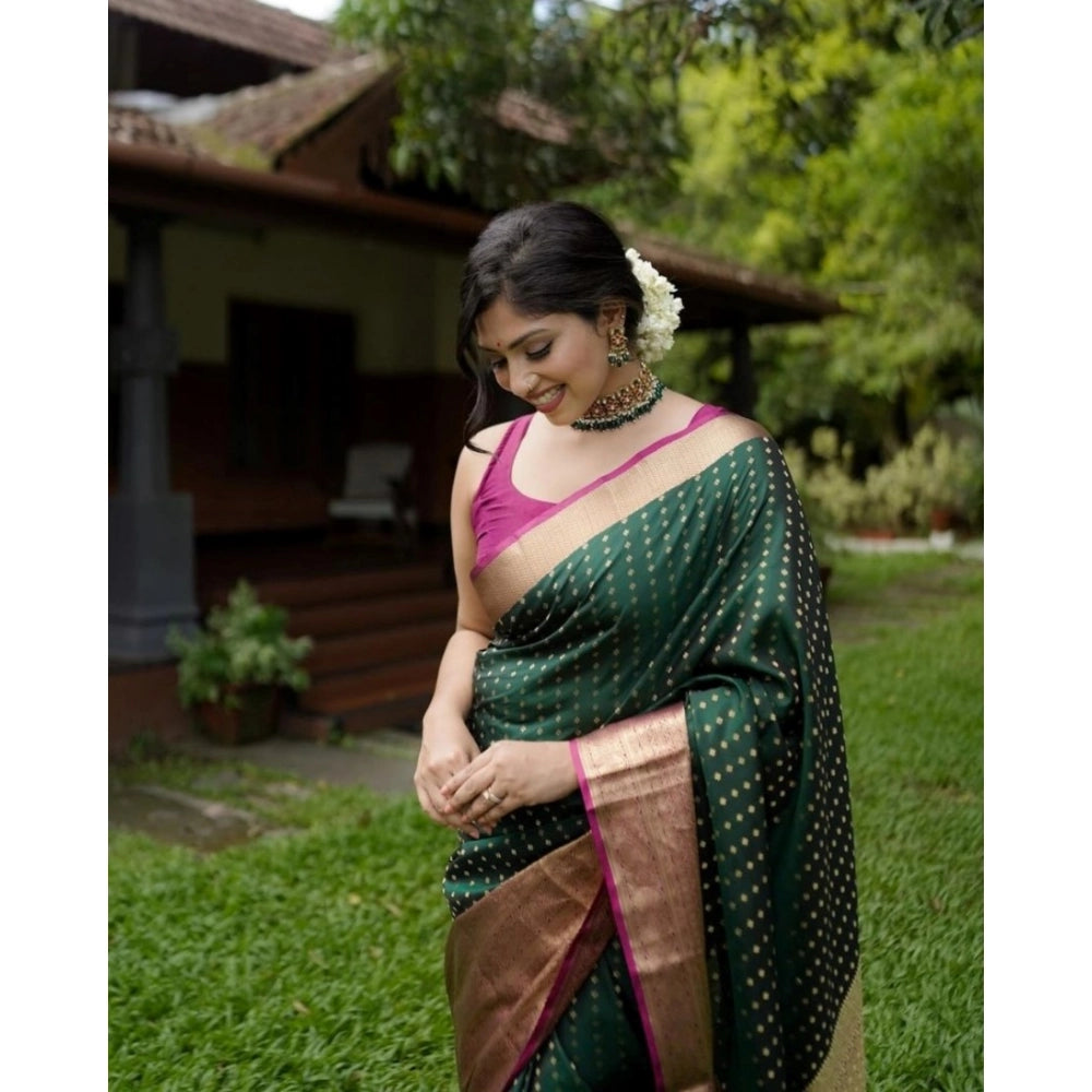 Green silk printed saree with unstitched blouse (5.5mtr), exquisite traditional Indian women's wear