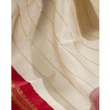 Off-white silk printed saree with unstitched blouse, ideal for traditional Indian wear