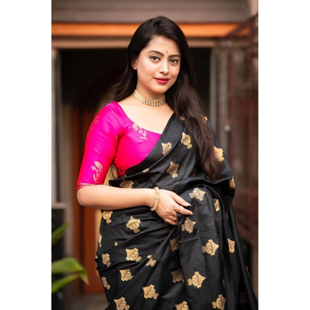 Pink silk printed saree with unstitched blouse (5.5Mtr) - vibrant, elegant traditional wear for women