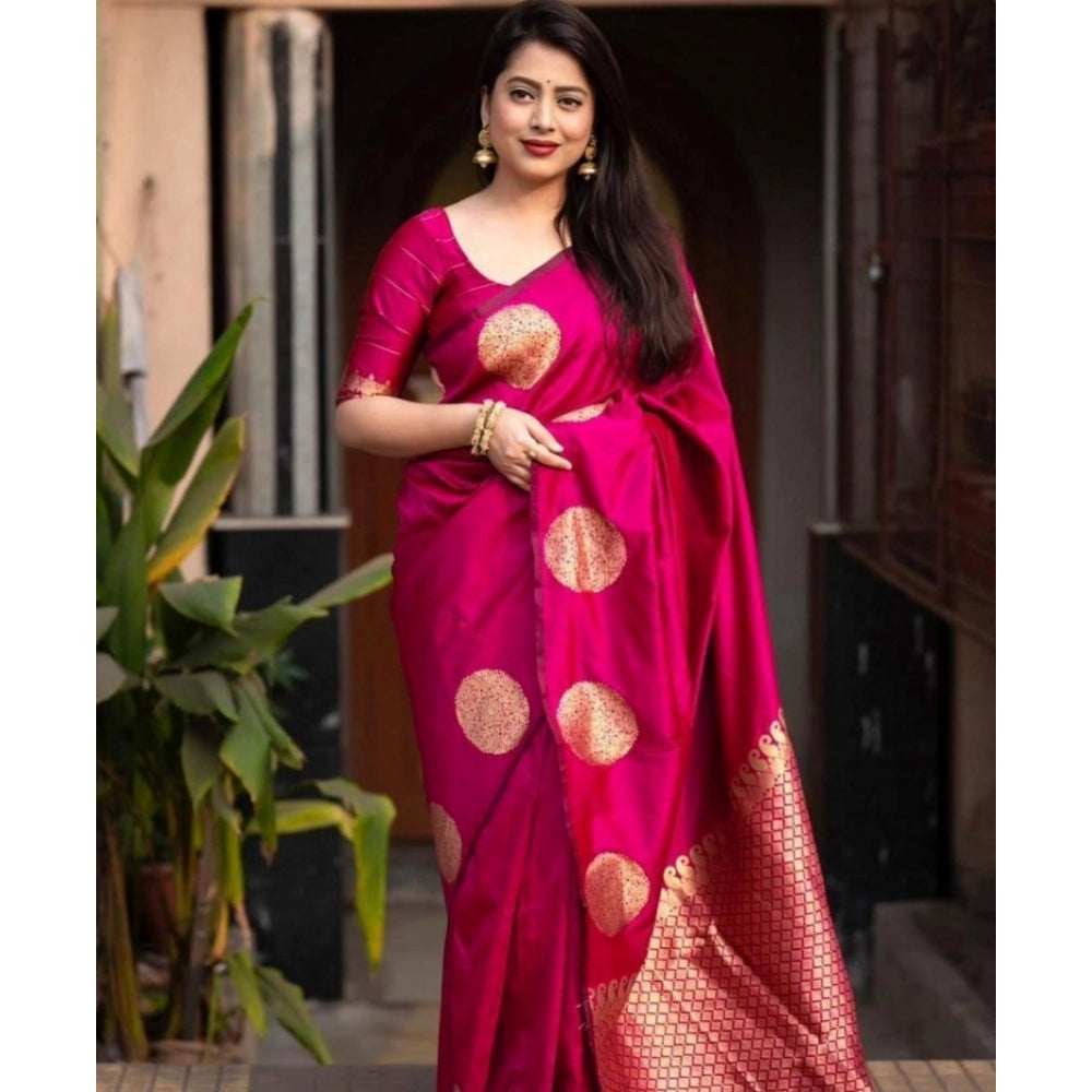 Pink silk printed saree with unstitched blouse (5.5mtr), luxury Indian women's wear