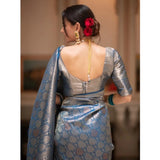 Silk printed Rama saree with unstitched blouse (5.5Mtr), high-quality Indian women's wear