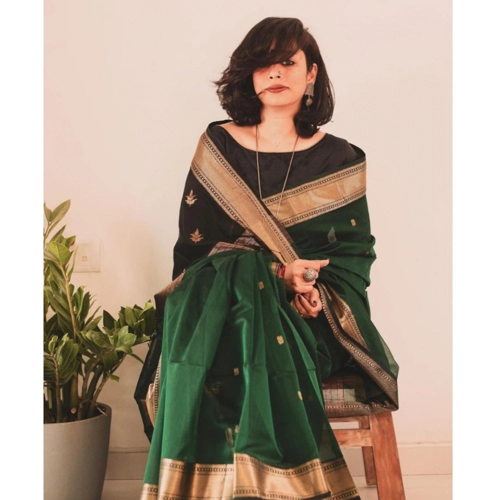 Dark green silk printed saree with unstitched blouse (5.5Mtr), luxury ethnic wear for women
