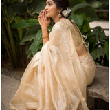 Off-white silk printed saree with unstitched blouse (5.5Mtr), elegant Indian attire for women on display